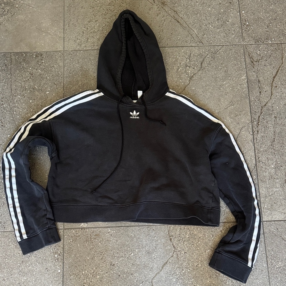 Adidas Black Hoodie with White Sleeve Stripes